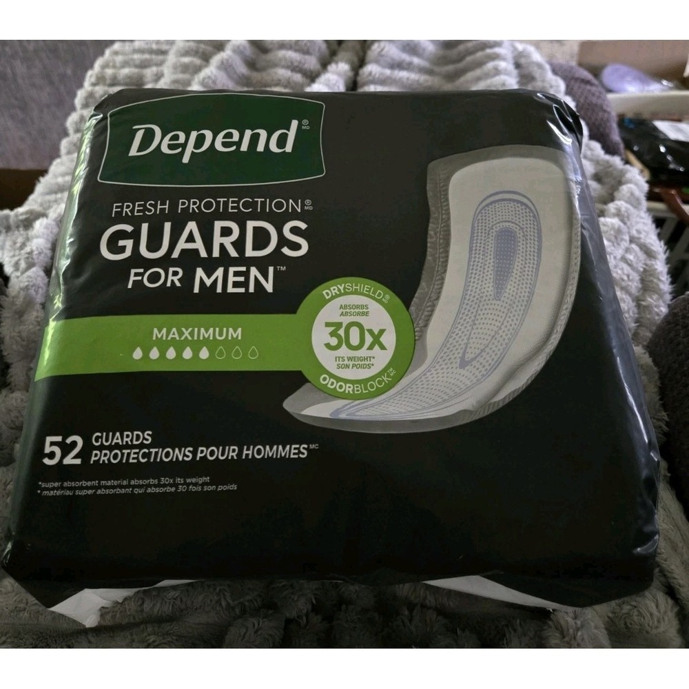 Depend Men's Incontinence Bladder Control Guards, Maximum Absorbency, 52 Count